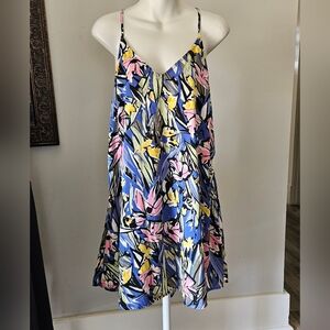Lush Blue Pink Yellow Floral Slip Dress lined size large